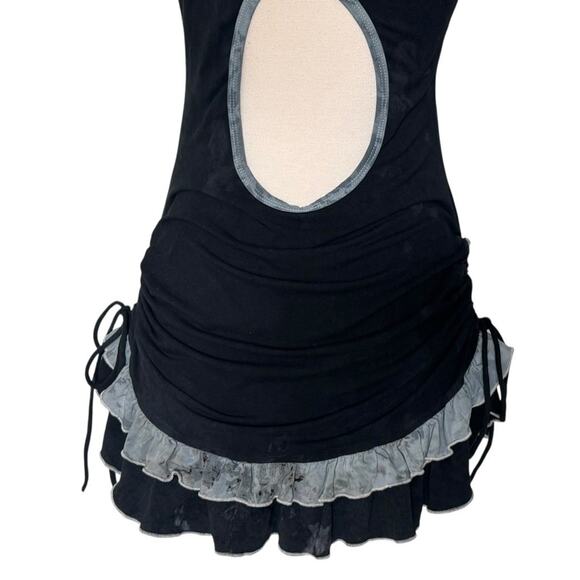 RARE Indie Vintage Cutout Ruffle Mini Dress Y2K Coquette Cottagecore Goth Sz M - Picture 10 of 13